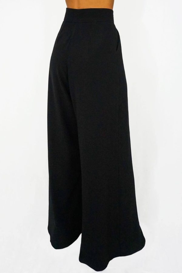 Pantalone a palazzo in gabardine misto lana nero - immagine 3