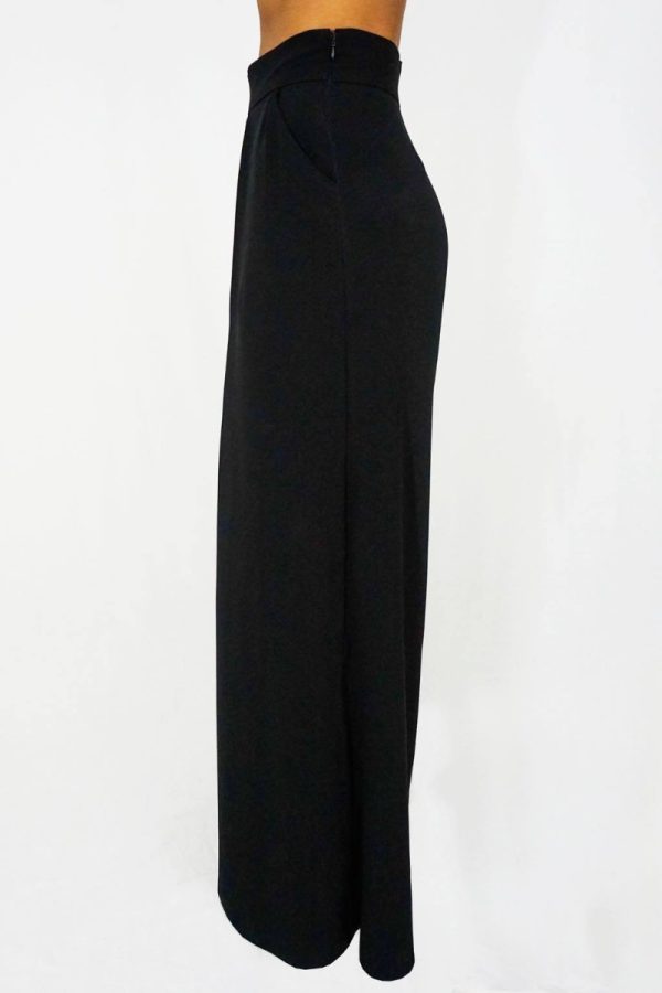 Pantalone a palazzo in gabardine misto lana nero - immagine 2
