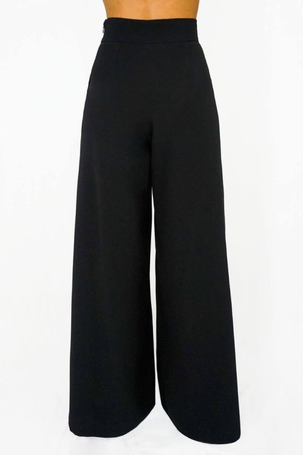 Pantalone a palazzo in gabardine misto lana nero