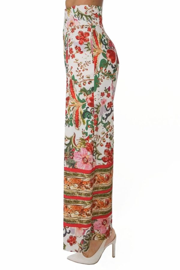 Pantalone a palazzo in seta con motivi floreali - immagine 2