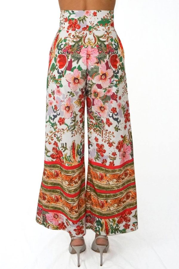Pantalone a palazzo in seta con motivi floreali - immagine 3
