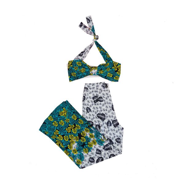 Completo di Pantalone, top a fantasia floreale in cotone - immagine 2