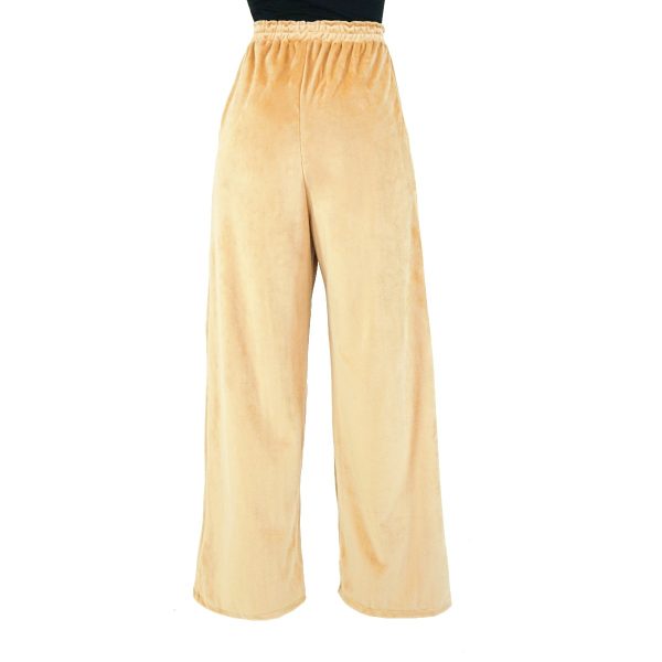 Pantalone in velluto di seta color crema con elastico in vita - immagine 4
