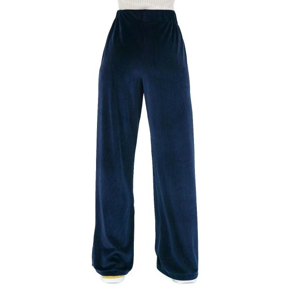 Pantalone in velluto di seta blu notte con elastico in vita - immagine 4